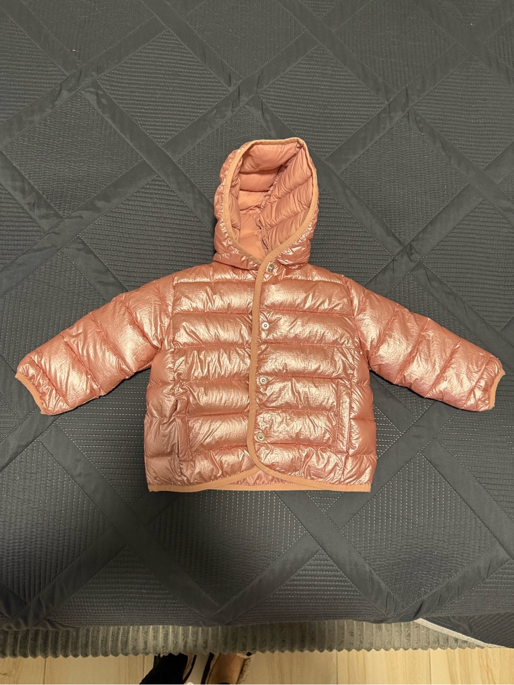 Zara Kids Metallic Rose Gold Hooded Puffer Jacket